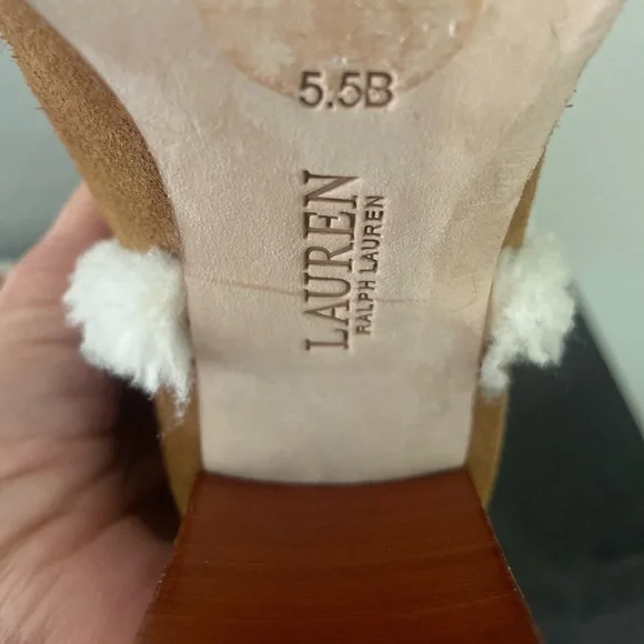 NWOB LAUREN Ralph Lauren Brown Suede Knee-High Boots w/Cream Shearling Trim 5.5B - Picture 6 of 11